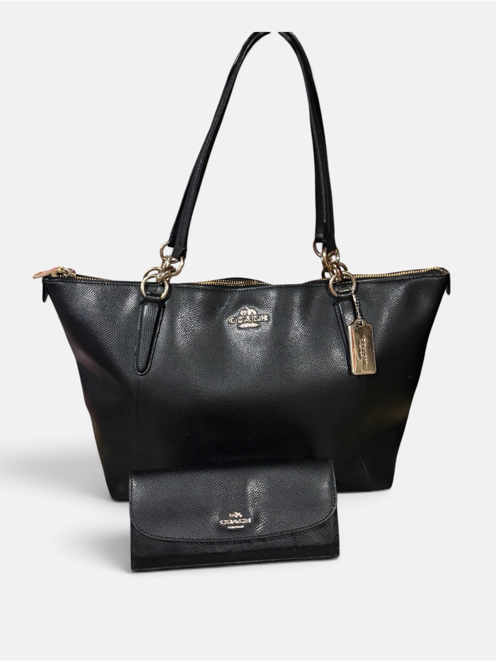 Coach Tatum Tote 33 Black Crossgrain Leather Shoulder Bag F35808 + Matching Wall